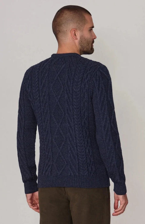 Mens Chunky Merino Wool Cable Jumper Navy