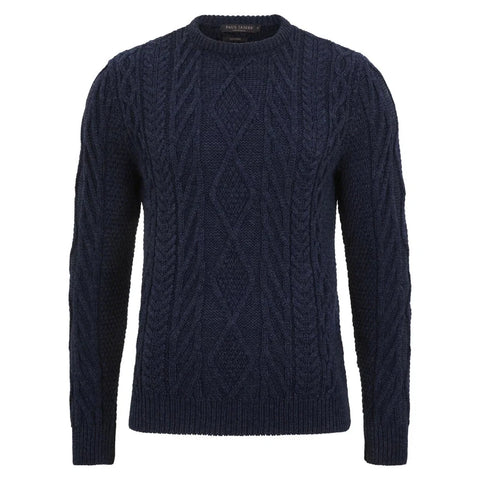 Mens Chunky Merino Wool Cable Jumper Navy