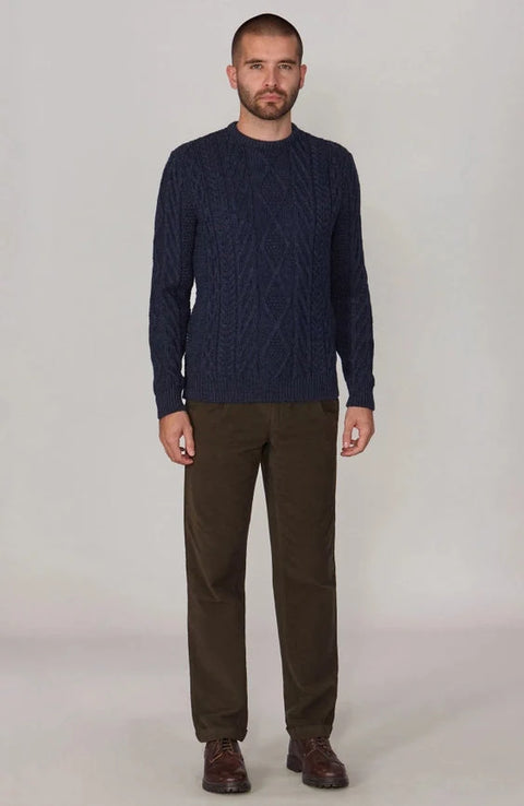 Mens Chunky Merino Wool Cable Jumper Navy