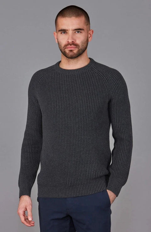 Mens Cotton Fisherman Rib Knit Jumper Anthracite