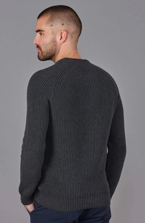 Mens Cotton Fisherman Rib Knit Jumper Anthracite