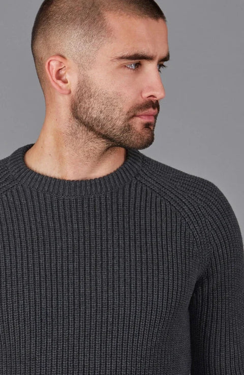 Mens Cotton Fisherman Rib Knit Jumper Anthracite
