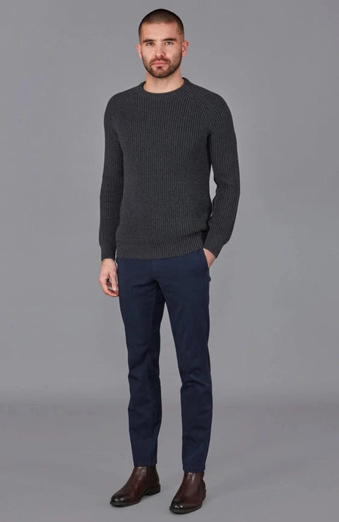 Mens Cotton Fisherman Rib Knit Jumper Anthracite