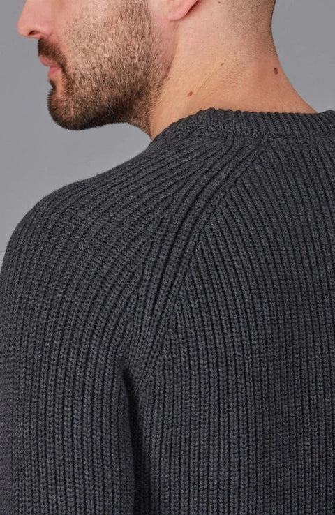 Mens Cotton Fisherman Rib Knit Jumper Anthracite
