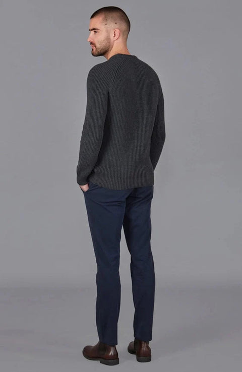 Mens Cotton Fisherman Rib Knit Jumper Anthracite