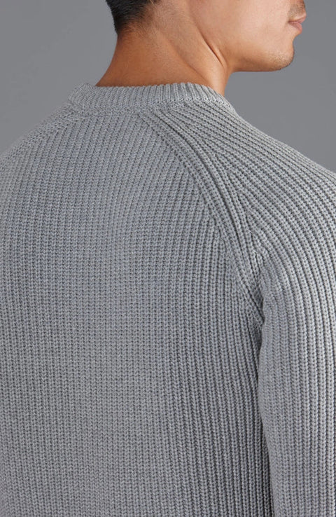 Mens Cotton Fisherman Rib Knit Jumper  Ash Grey