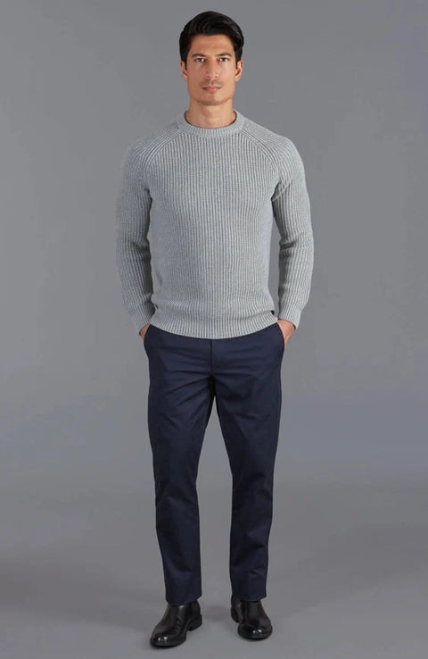 Mens Cotton Fisherman Rib Knit Jumper  Ash Grey
