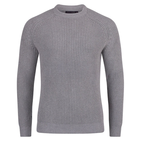 Mens Cotton Fisherman Rib Knit Jumper  Ash Grey