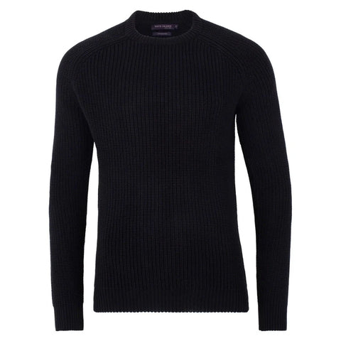Mens Cotton Fisherman Rib Knit Jumper Black