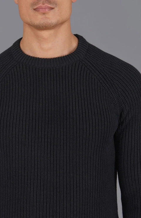 Mens Cotton Fisherman Rib Knit Jumper Black