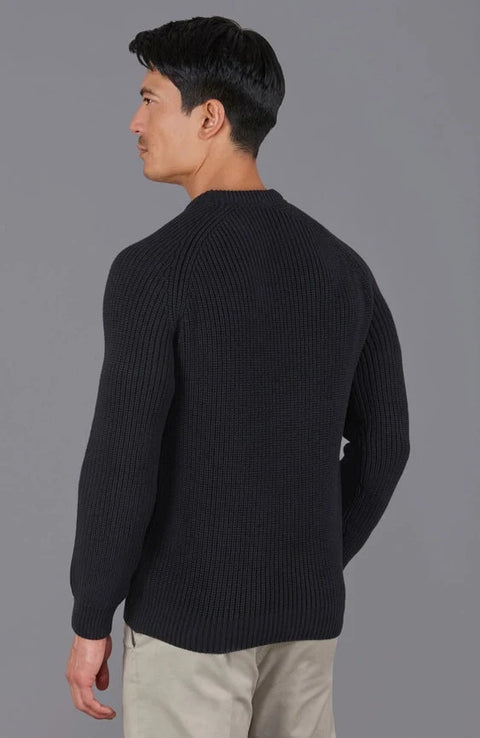 Mens Cotton Fisherman Rib Knit Jumper Black