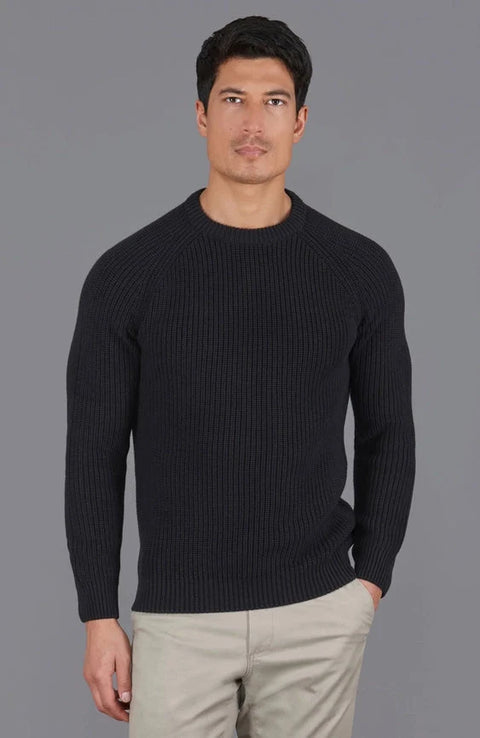 Mens Cotton Fisherman Rib Knit Jumper Black