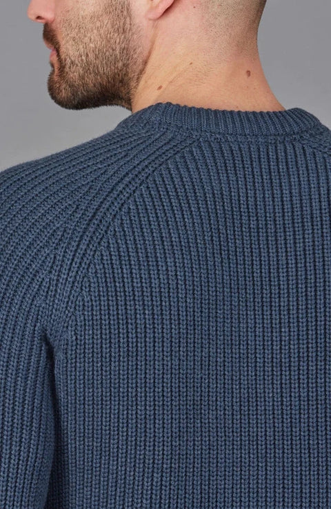 Mens Cotton Fisherman Rib Knit Jumper  Blue Melange