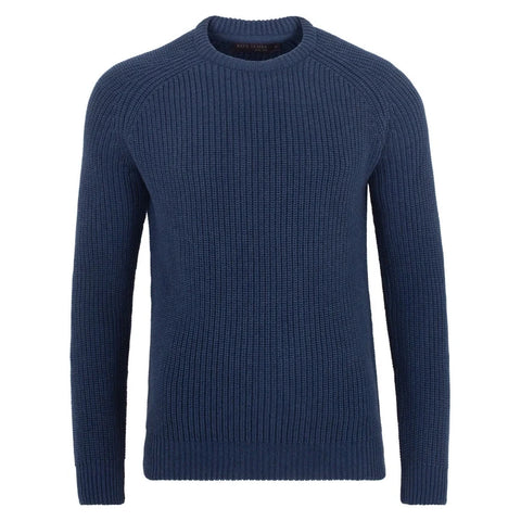 Mens Cotton Fisherman Rib Knit Jumper  Blue Melange