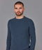 Mens Cotton Fisherman Rib Knit Jumper  Blue Melange