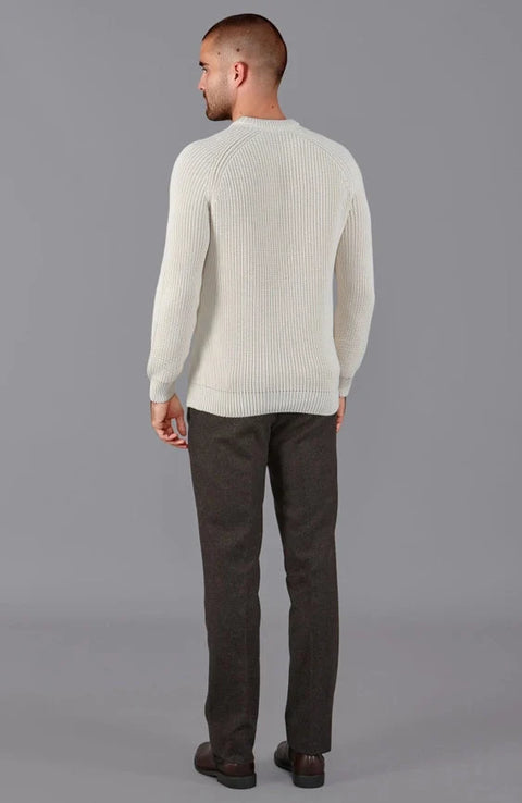 Mens Cotton Fisherman Rib Knit Jumper Ecru
