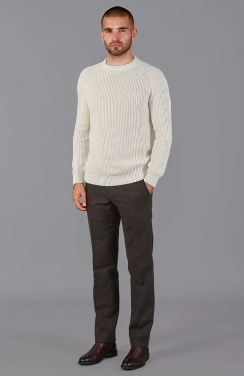 Mens Cotton Fisherman Rib Knit Jumper Ecru