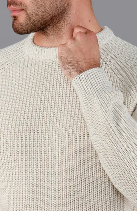 Mens Cotton Fisherman Rib Knit Jumper Ecru