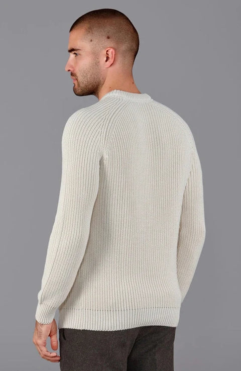 Mens Cotton Fisherman Rib Knit Jumper Ecru