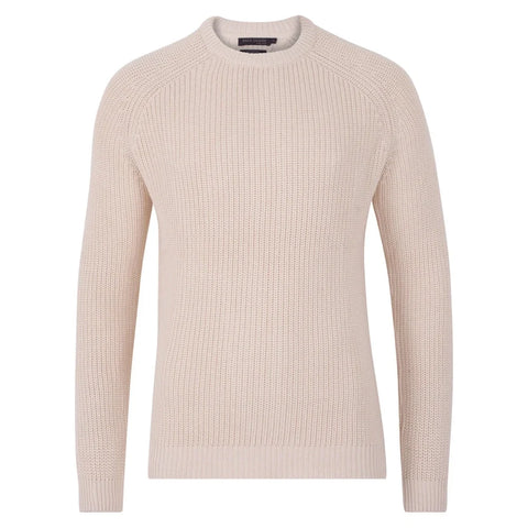 Mens Cotton Fisherman Rib Knit Jumper Ecru