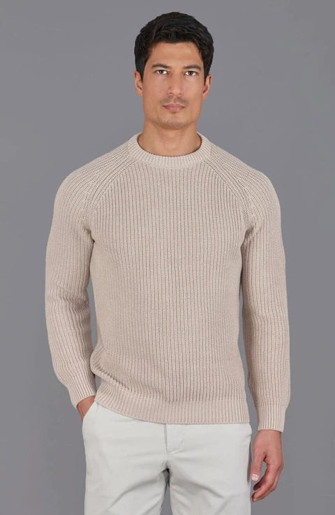 Mens Cotton Fisherman Rib Knit Jumper Linen