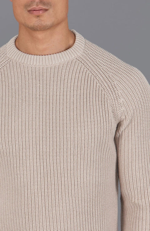 Mens Cotton Fisherman Rib Knit Jumper Linen
