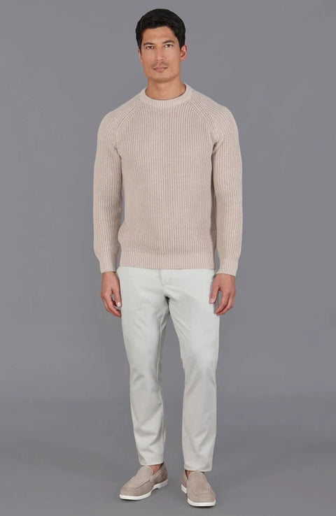 Mens Cotton Fisherman Rib Knit Jumper Linen