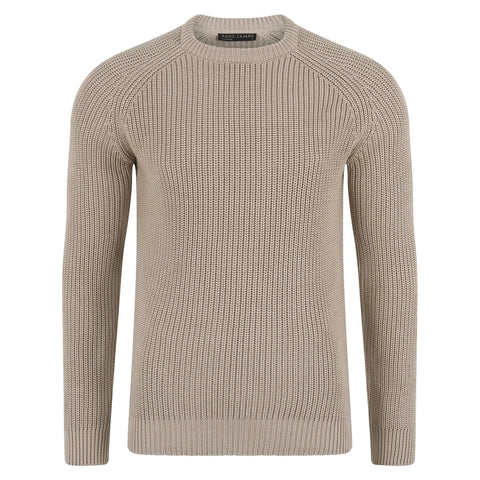 Mens Cotton Fisherman Rib Knit Jumper Linen