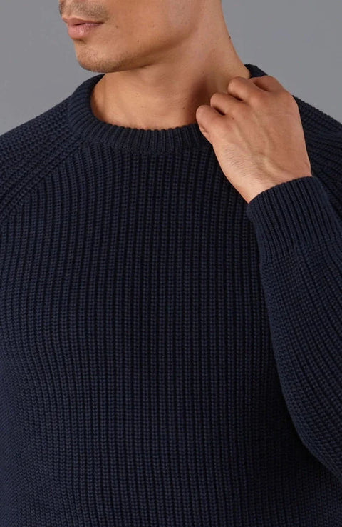Mens Cotton Fisherman Rib Knit Jumper Navy