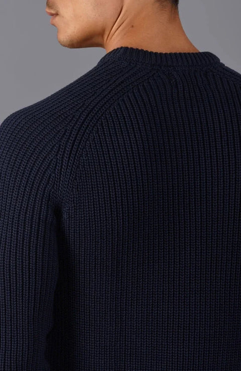 Mens Cotton Fisherman Rib Knit Jumper Navy