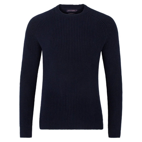 Mens Cotton Fisherman Rib Knit Jumper Navy