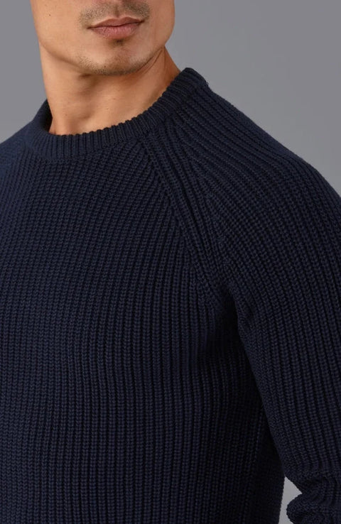 Mens Cotton Fisherman Rib Knit Jumper Navy