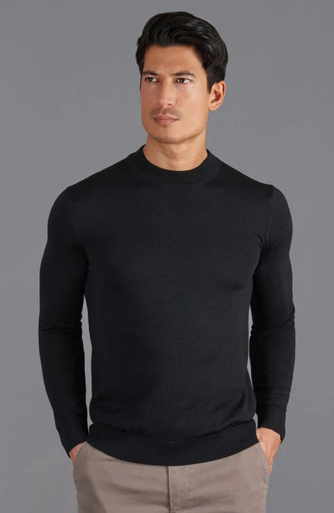 Mens Extra Fine Merino Narrow Mock Turtleneck Jumper Black