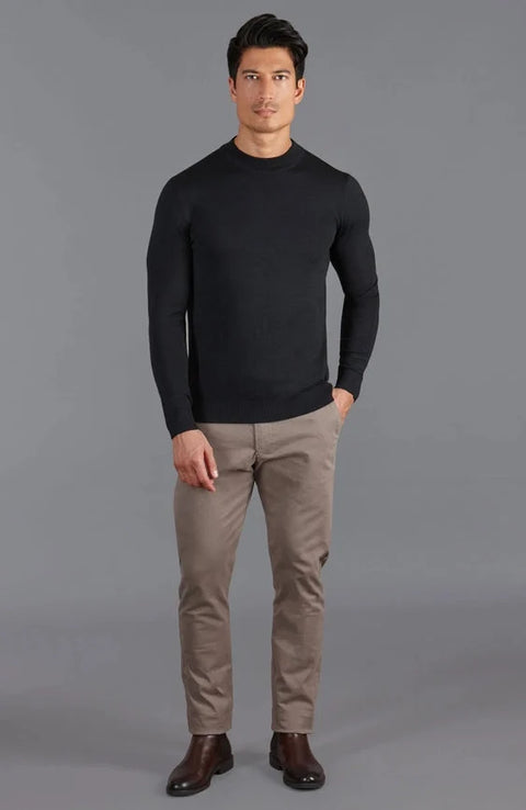 Mens Extra Fine Merino Narrow Mock Turtleneck Jumper Black