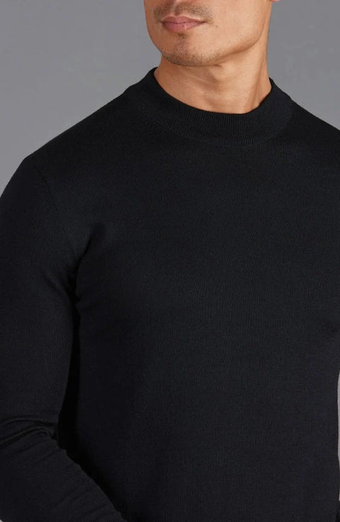 Mens Extra Fine Merino Narrow Mock Turtleneck Jumper Black