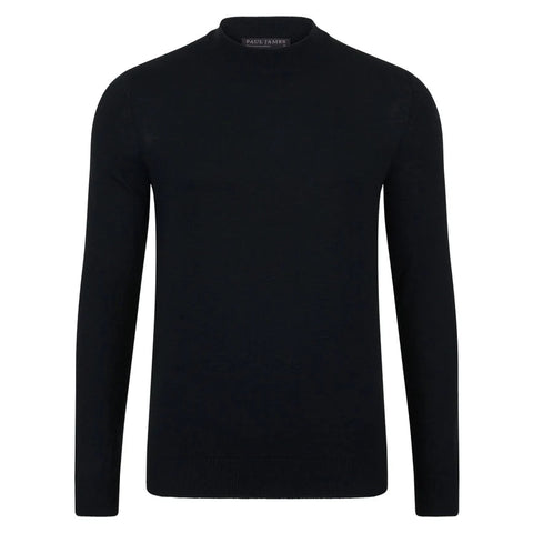 Mens Extra Fine Merino Narrow Mock Turtleneck Jumper Black