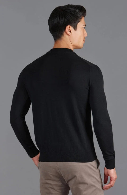 Mens Extra Fine Merino Narrow Mock Turtleneck Jumper Black