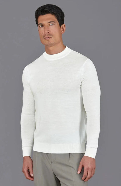 Mens Extra Fine Merino Narrow Mock Turtleneck Jumper White