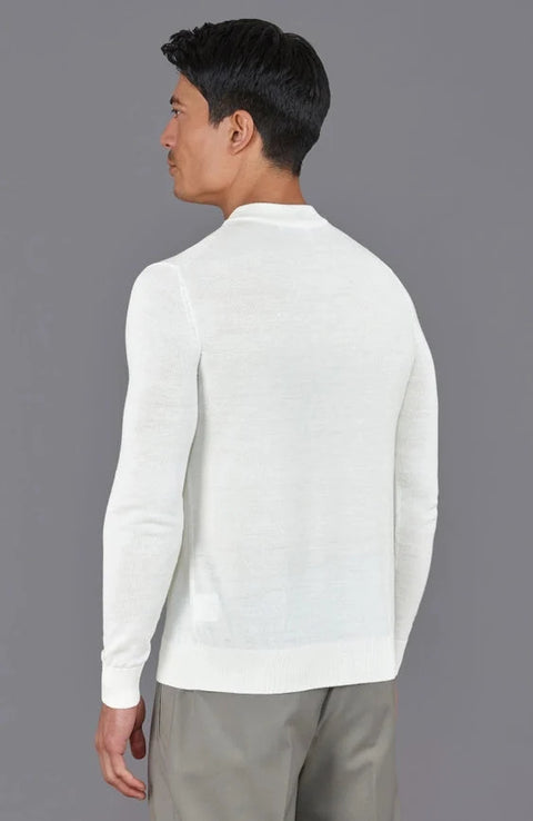 Mens Extra Fine Merino Narrow Mock Turtleneck Jumper White