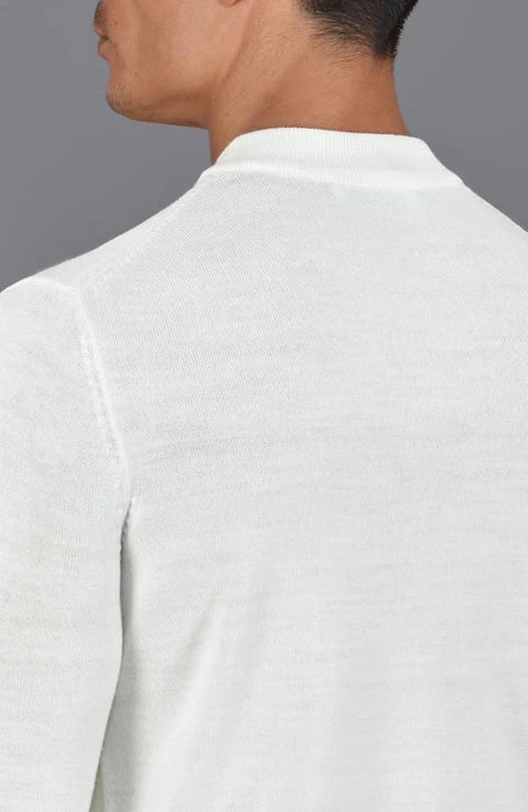 Mens Extra Fine Merino Narrow Mock Turtleneck Jumper White