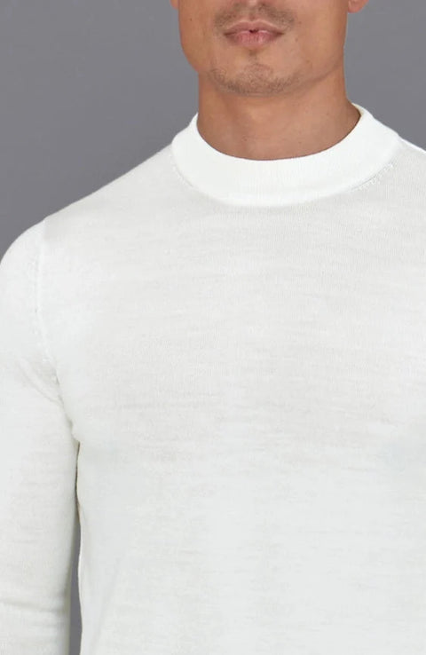 Mens Extra Fine Merino Narrow Mock Turtleneck Jumper White