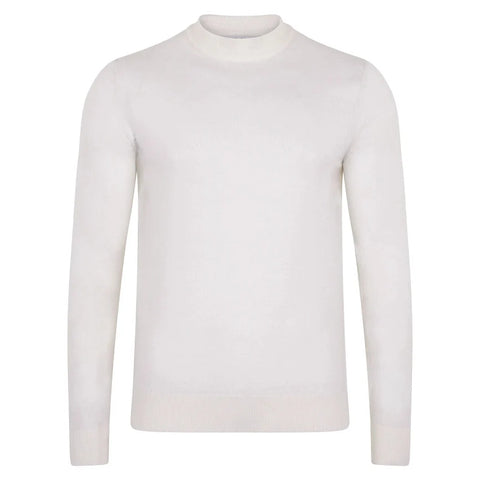 Mens Extra Fine Merino Narrow Mock Turtleneck Jumper White