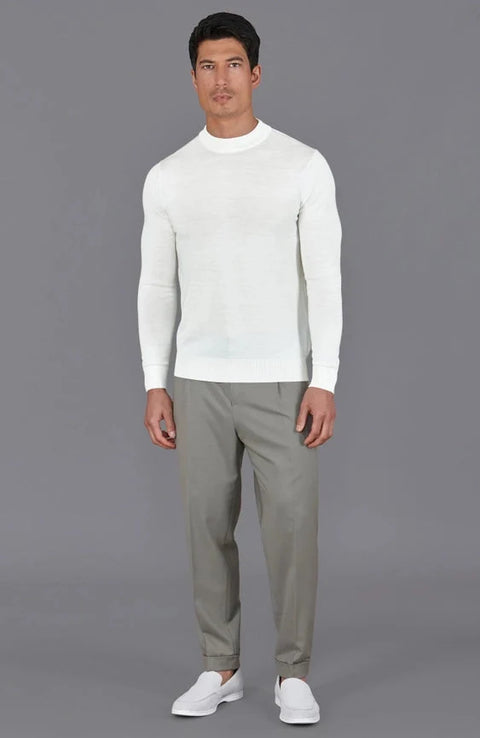 Mens Extra Fine Merino Narrow Mock Turtleneck Jumper White