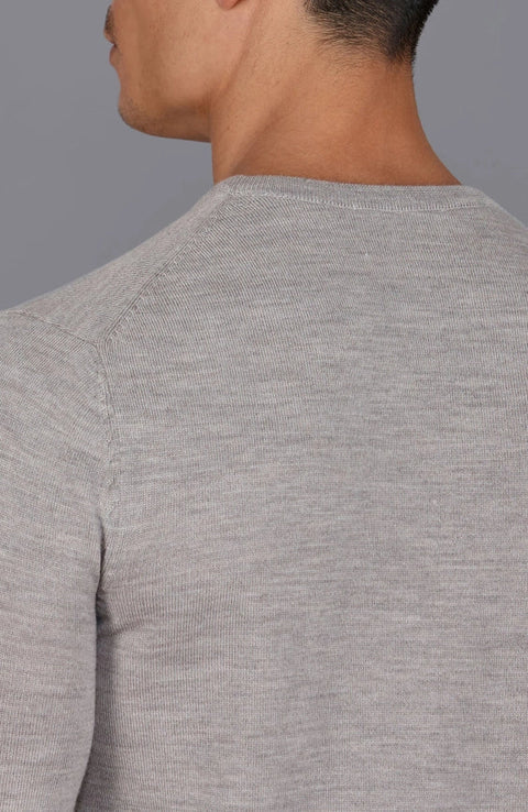 Mens Extra Fine Merino Wool Crew Neck Jumper Barley