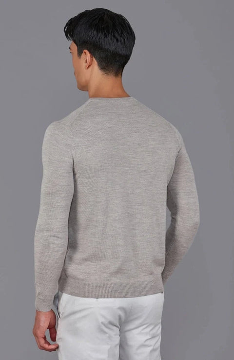 Mens Extra Fine Merino Wool Crew Neck Jumper Barley
