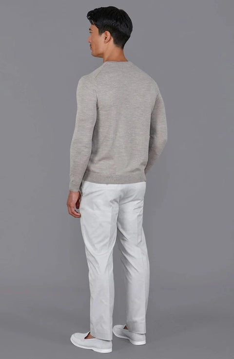 Mens Extra Fine Merino Wool Crew Neck Jumper Barley