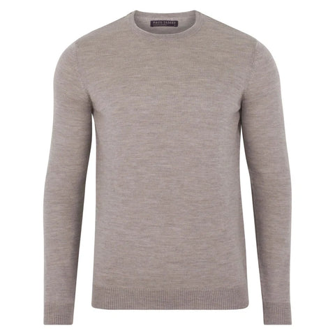 Mens Extra Fine Merino Wool Crew Neck Jumper Barley