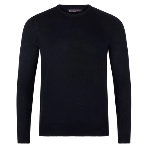Mens Extra Fine Merino Wool Crew Neck Jumper Black