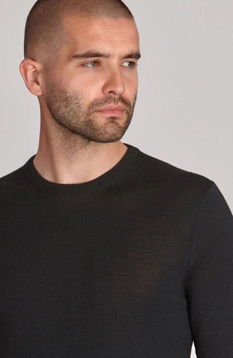 Mens Extra Fine Merino Wool Crew Neck Jumper Black