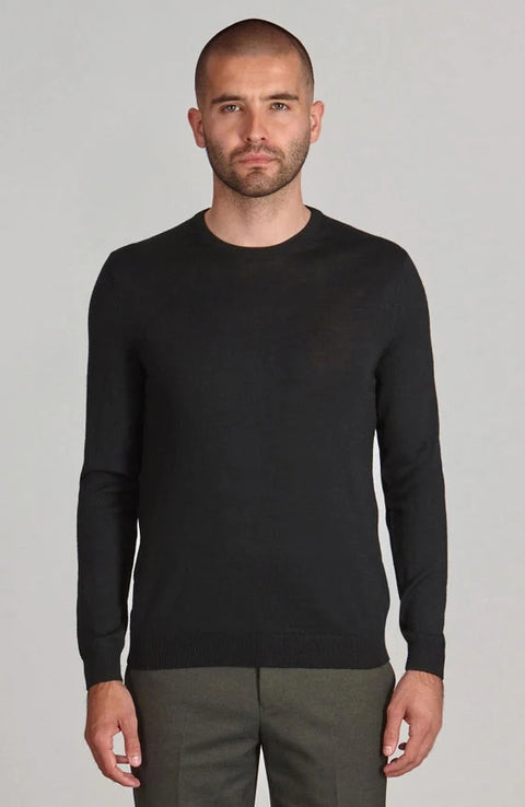 Mens Extra Fine Merino Wool Crew Neck Jumper Black